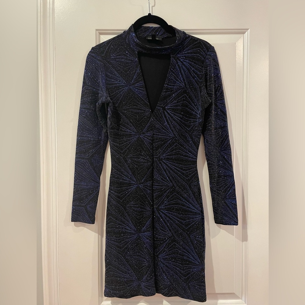 Topshop dark blue and black sparkle dress with keyhole - Size small